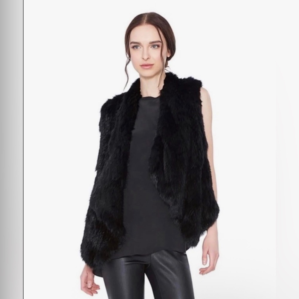 Alice + Olivia Black Rabbit Fur Vest